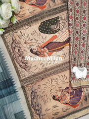 SEMI TUSSAR KALAMKARI PALLU SAREE DUSTY RAMA