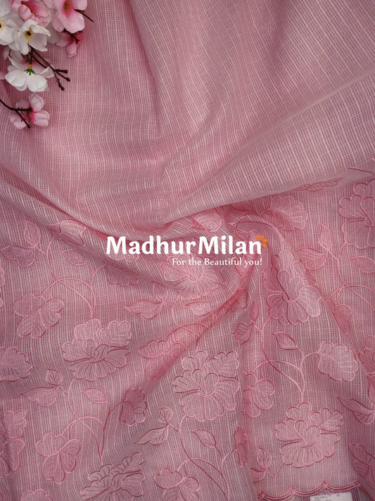 KOTA DORIA EMBROIDERY WORK SAREE PINK