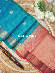 BUTTA CHECKS BORDER SOFT SILK SAREE RAMA PEACH
