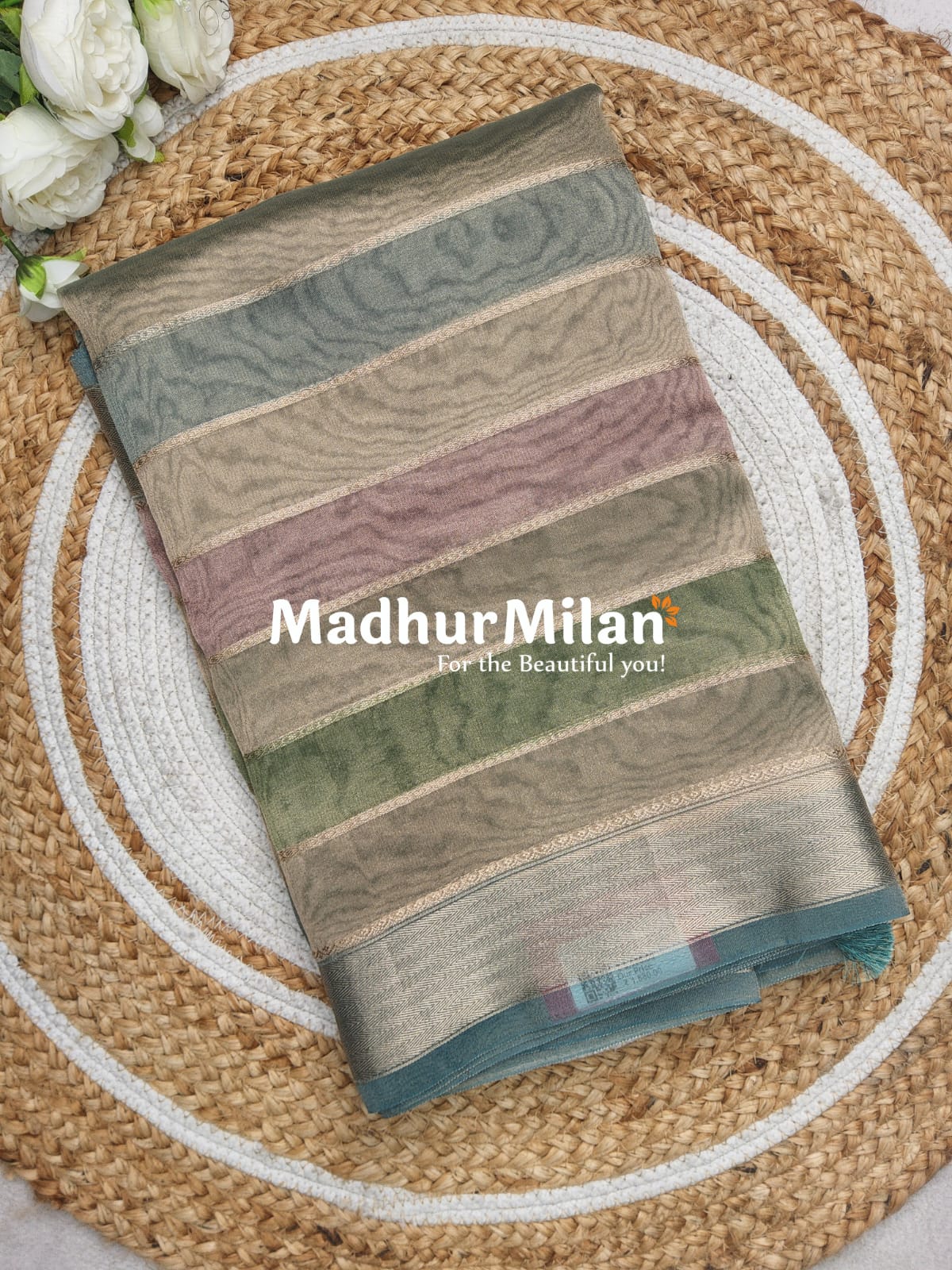 TISSUE ORGANZA STRIPE SAREE RAMA PURPLE