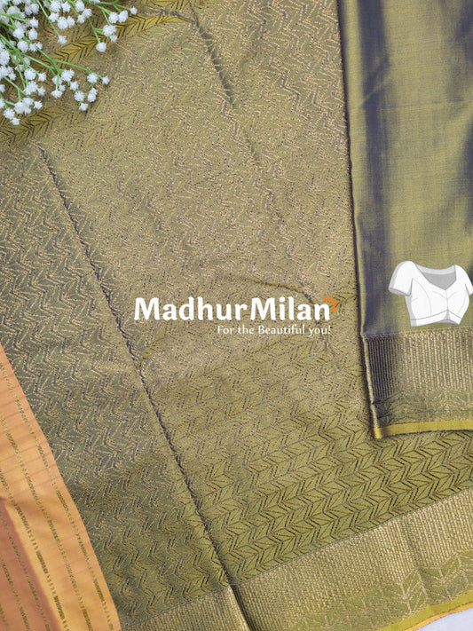 RUBY TUSSER SILK SAREE DUSTY GOLDEN GREEN