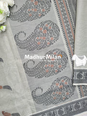 SUTI PARROT WEAVING BORDER COTTON SAREE LAUREL GREEN