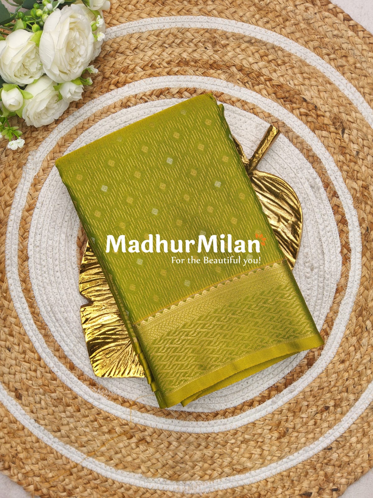 RUBY TUSSER SILK SAREE GREEN YELLOW