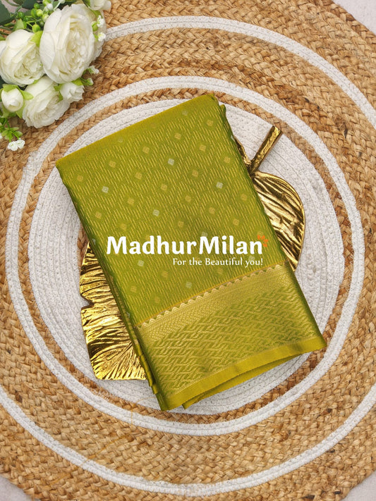 RUBY TUSSER SILK SAREE GREEN YELLOW