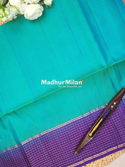 CHECKS BORDER SOFT SILK SAREE RAMA PURPLE