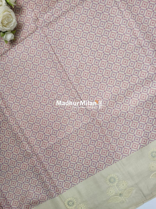 SEMI TUSSER EMBROIDERY BORDER SAREE LAVENDER