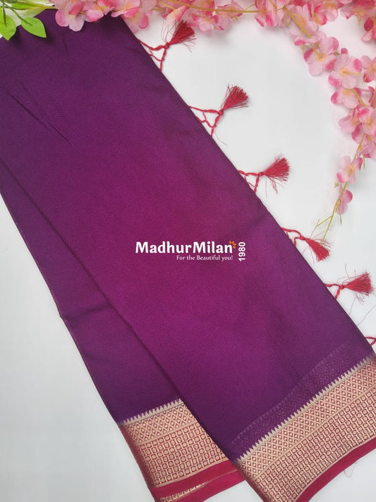 SEMI CREPE SILK SAREE PURPLE PINK