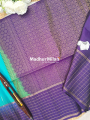 CHECKS BORDER BUTTA SOFT SILK SAREE RAMA PURPLE
