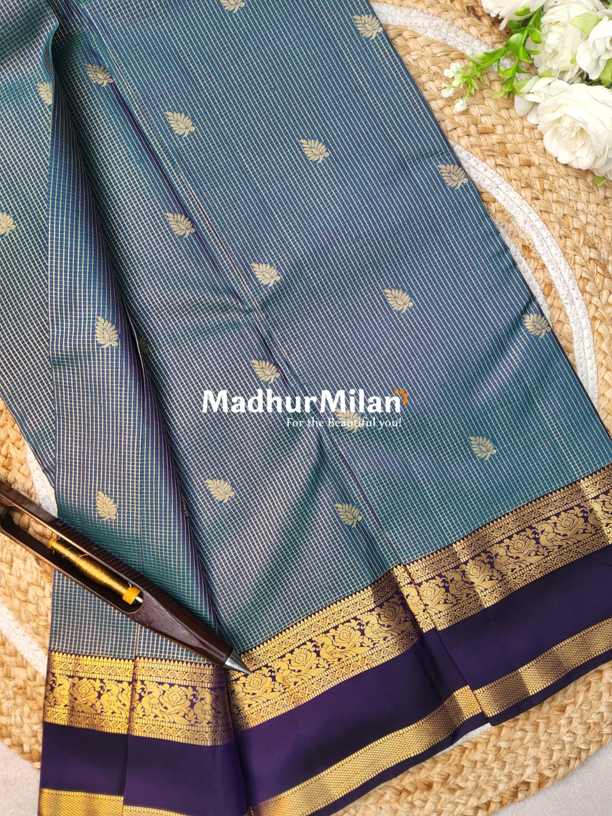 KANCHI CHECKS BUTTA BENTEX BORDER SAREE RAMA PURPLE