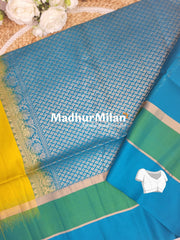 UPPADA SOFT SILK SAREE LEMON YELLOW AQUA