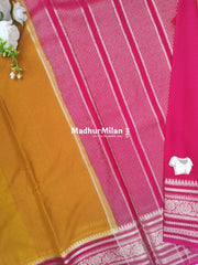 SEMI CREPE SILK SAREE YELLOW PINK