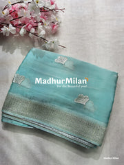 PANKHUDI TISSUE ORGANZA STONEWORK SAREE - DUSTY BLUE