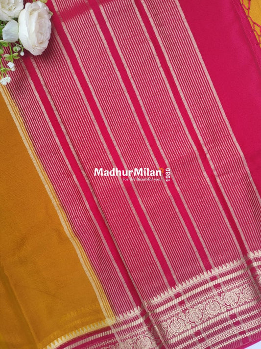 SEMI CREPE SILK SAREE YELLOW PINK