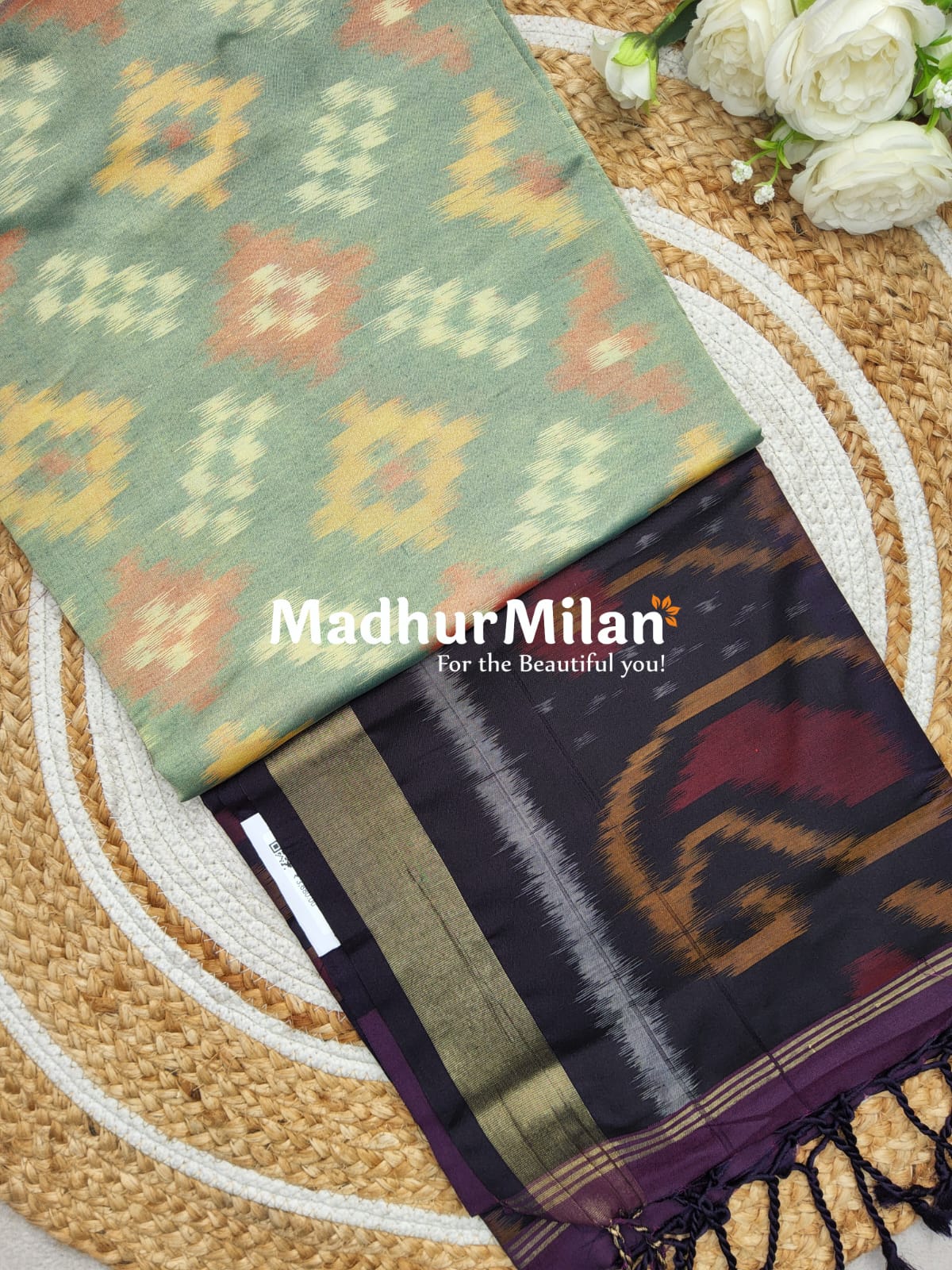 RUBY SILK POCHAMPALLY SAREE DUSTY GREEN WINE