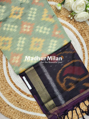 RUBY SILK POCHAMPALLY SAREE DUSTY GREEN WINE
