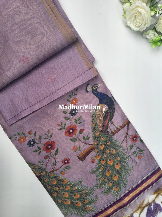 PEACOCK KOVAI COTTON SAREE LAVENDER