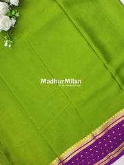 BENTEX BUTTA BORDER PURE CREPE SILK SAREE PARROT GREEN PURPLE