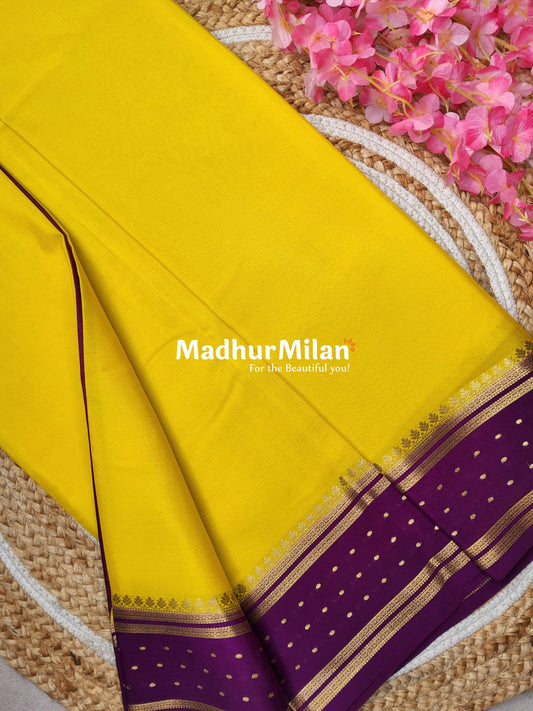 BENTEX BUTTA BORDER PURE CREPE SILK SAREE YELLOW MEGENTA