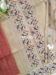 PIN STRIPES DIGITAL SEMI TUSSER SAREE RUST