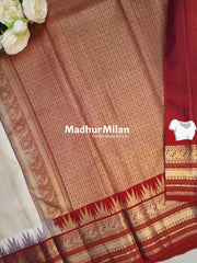 KANCHI BUTTA CHECKS BORDER SAREE CREAM RED