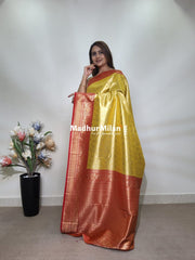 INDRA TISSUE SILK SAREE GOLDEN YELLOW RED