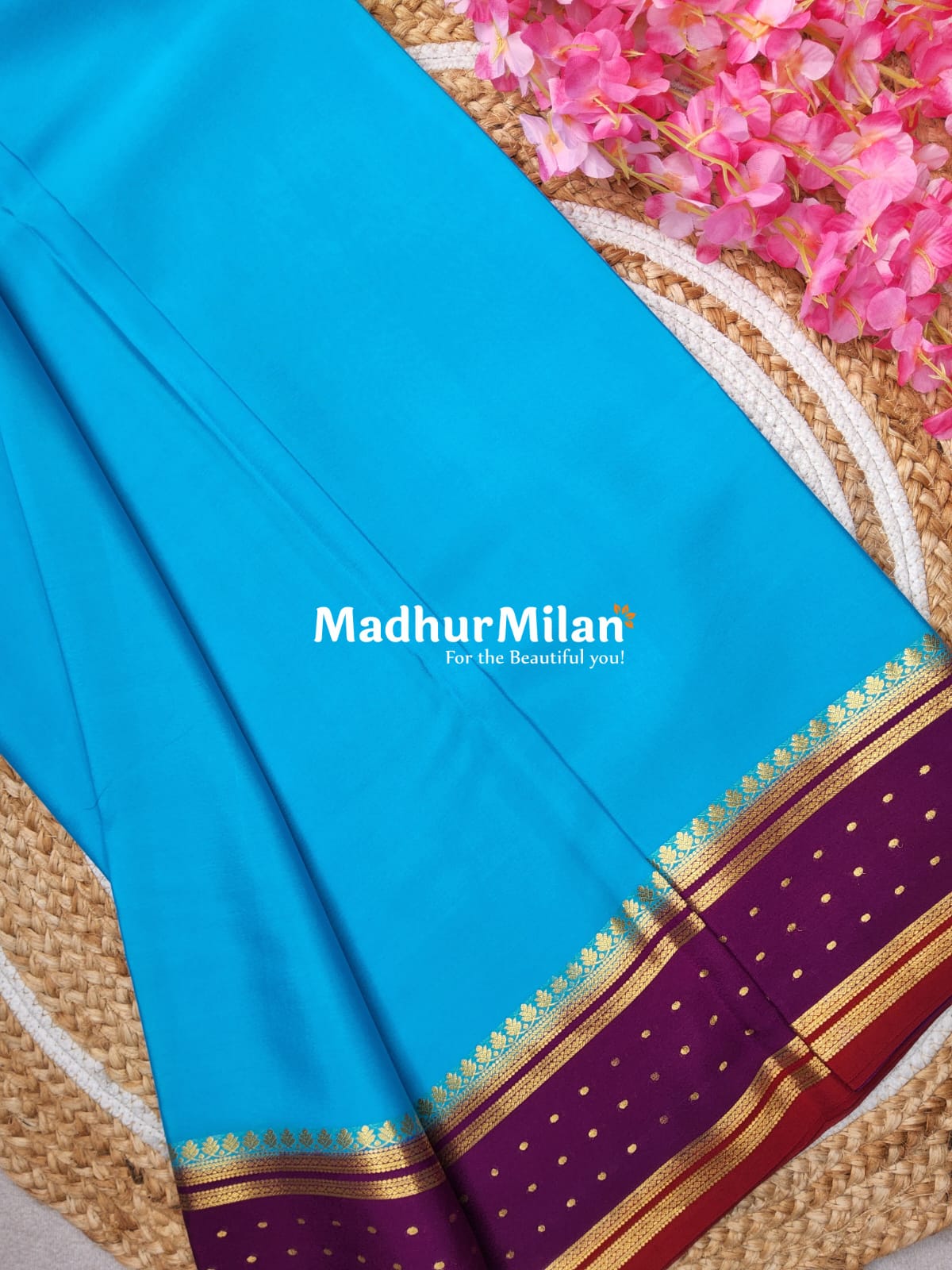 BENTEX BUTTA BORDER PURE CREPE SILK SAREE BLUE MEGENTA RED