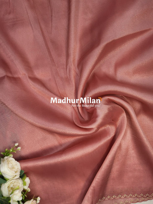 FLORAL EMBROIDERY TISSUE ORGANZA SAREE DUSTY PEACH