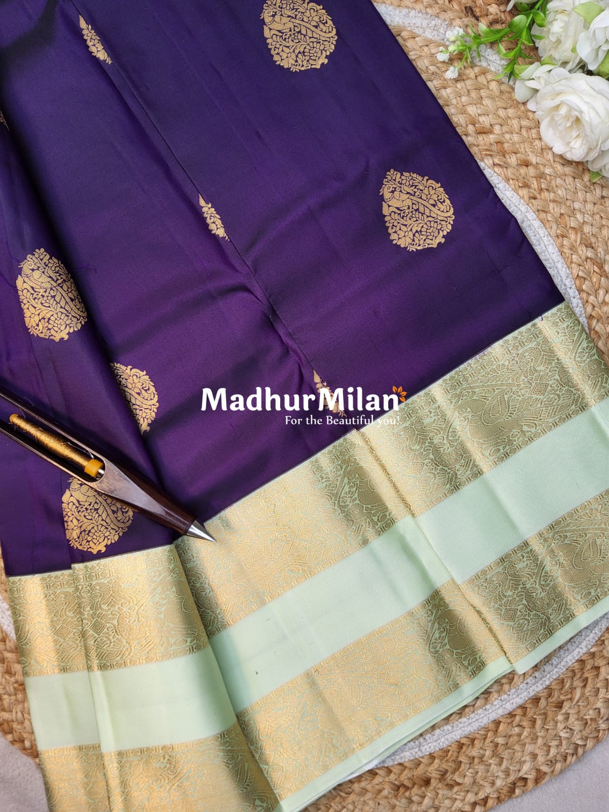 KANCHI BUTTA BENTEX BORDER SAREE VIOLET PISTA