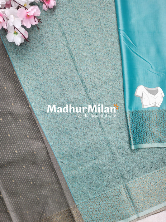 RUBY TUSSER SILK SAREE DUSTY DEEP GREY RAMA