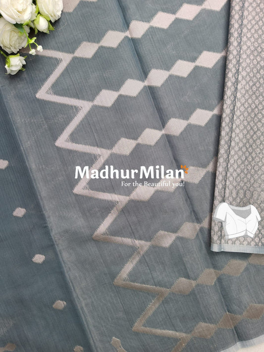 KOVAI ZIG ZAG BORDER SILK COTTON SAREE DUSTY GREY