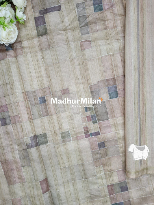 PRINTED ARRI WORK SEMI TUSSER SAREE PURPLE