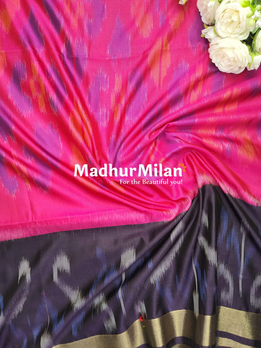 RUBY SILK POCHAMPALLY SAREE PINK BROWN