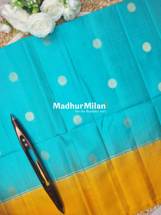 BUTTA BODER SOFT SILK SAREE AQUA MUSTARD