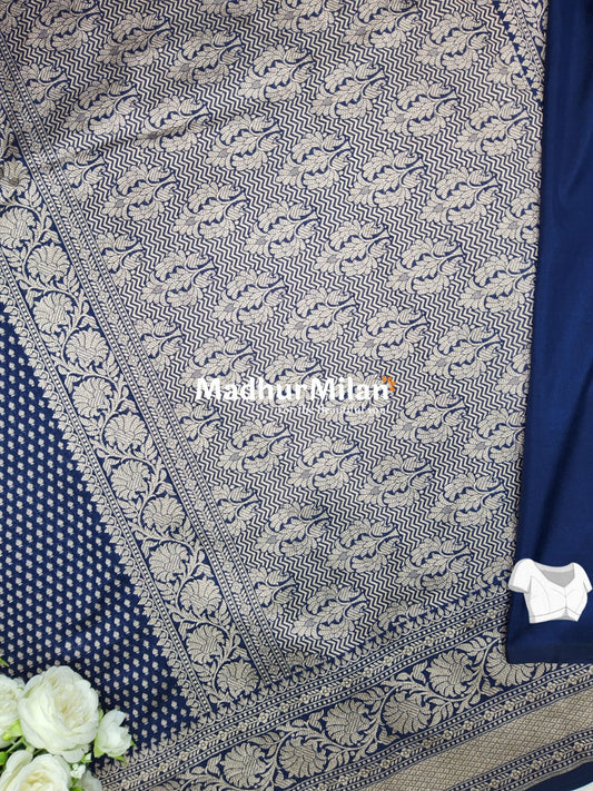 CHARVI BANARASI CREPE SILK SAREE NAVY BLUE