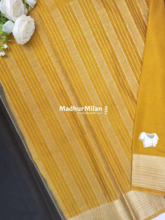 SEMI CREPE SILK SAREE BLACK GOLD