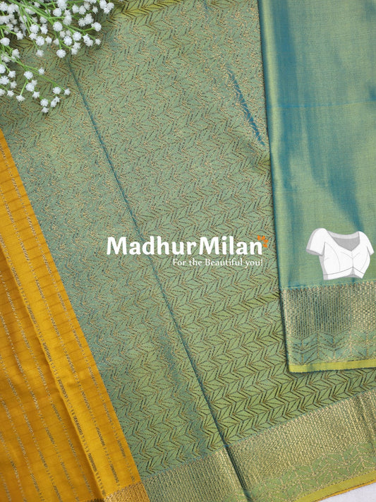 RUBY TUSSER SILK SAREE DUSTY GOLDEN YELLOW RAMA
