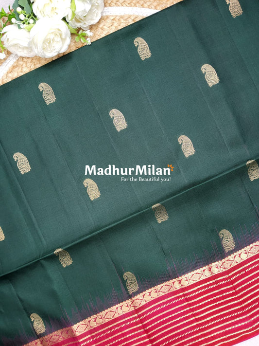 POORVIKA UPPADA SOFT SILK SAREE DARK GREEN PINK
