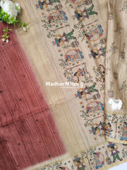 PIN STRIPES DIGITAL SEMI TUSSER SAREE ONION