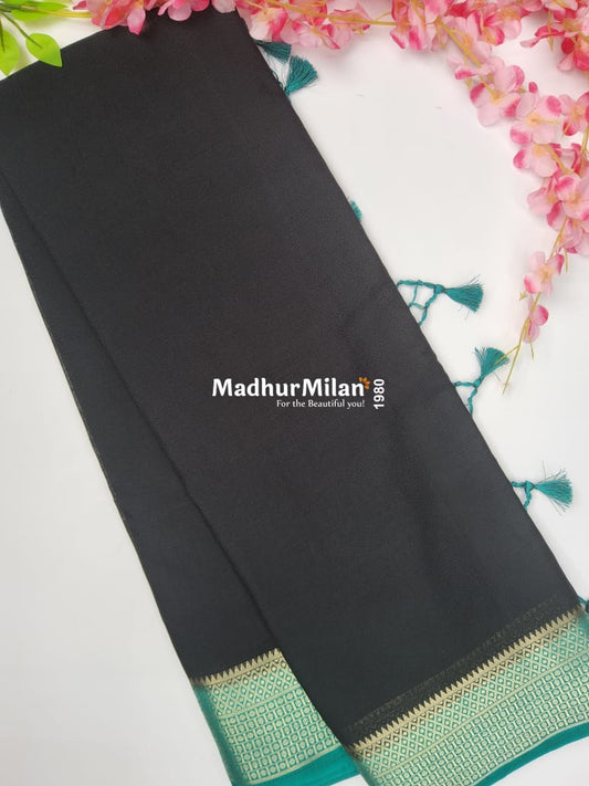 SEMI CREPE SILK SAREE BLACK RAMA