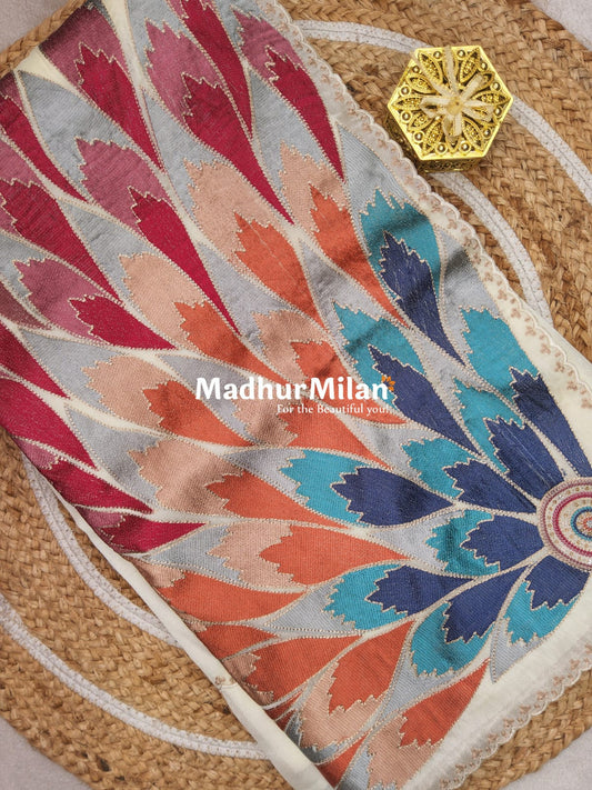 FLORAL EMBROIDERY TISSUE ORGANZA SAREE CREAM