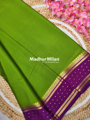 BENTEX BUTTA BORDER PURE CREPE SILK SAREE PARROT GREEN PURPLE