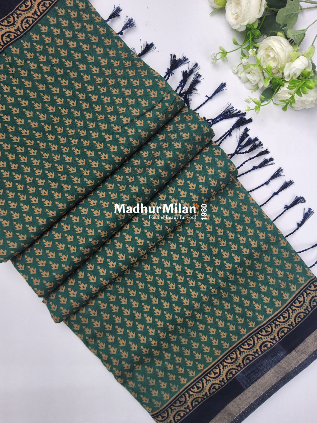 BAGRU PRINT KAJU SILK SAREE RAMA