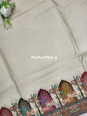 PASHMINA BROCADE SAREE CREAM