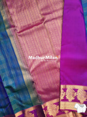BENTEX BIT BUTTA 6 LINE CHECKS SAREE BORDER TEAL BLUE PURPLE