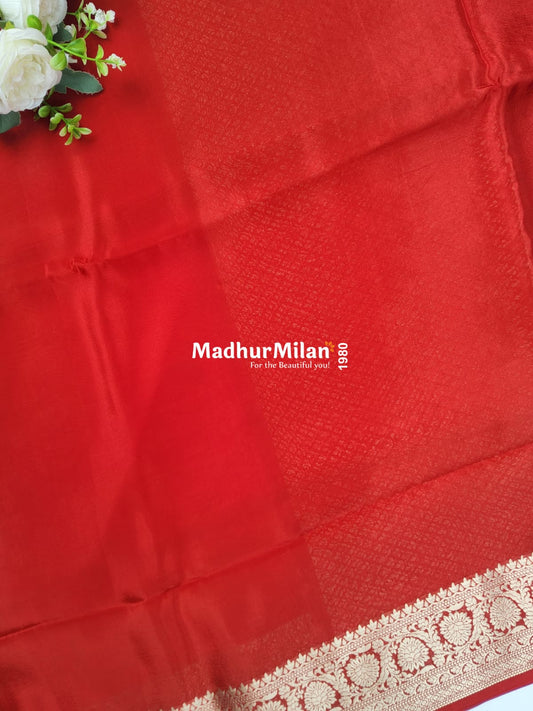 BANARASI RUSSIAN CREPE SAREE RED