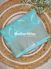 CRUSHED KORA COTTON SAREE AQUA