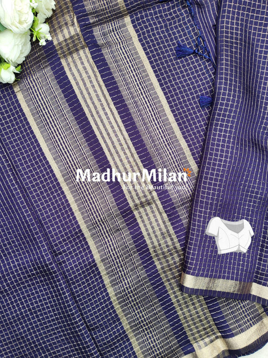 ASSAM SILK MINI CHECKS SAREE DARK VIOLET