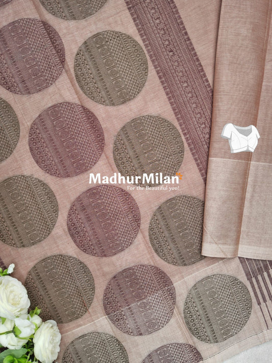 SUTI STRIPED BUTTA BORDER WEAVING COTTON SAREE ROSE PINK