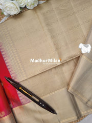 STRIPES BORDER BUTTA SOFT SILK SAREE GAJARI CREAM