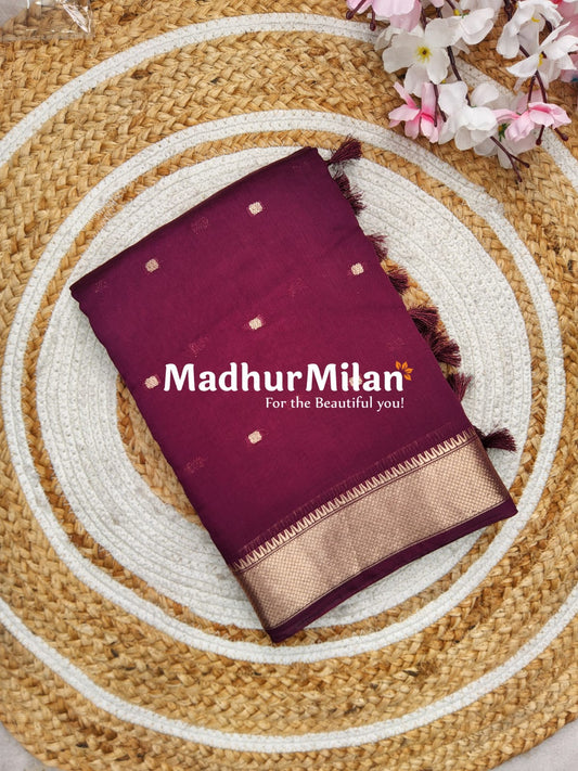 BORDER BUTTA WEAVE SAREE WINE